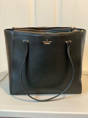 kate spade Black Leather Double-Zip Tote with Gold Hardware